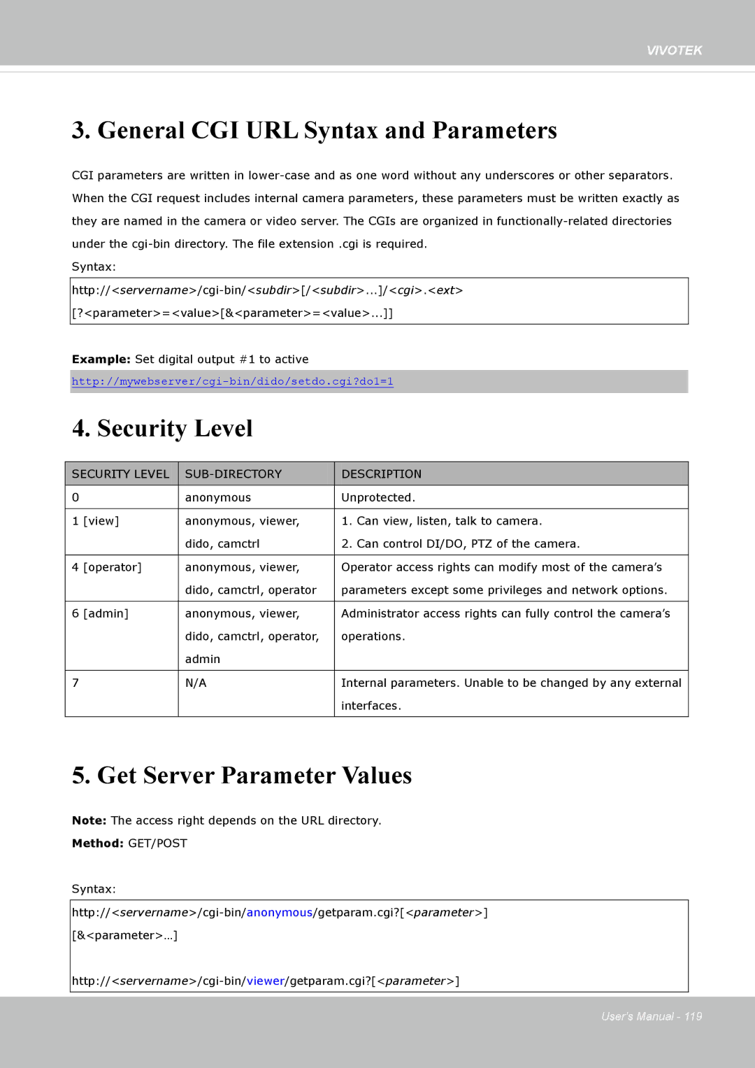 Vivotek FD8335H user manual General CGI URL Syntax and Parameters 