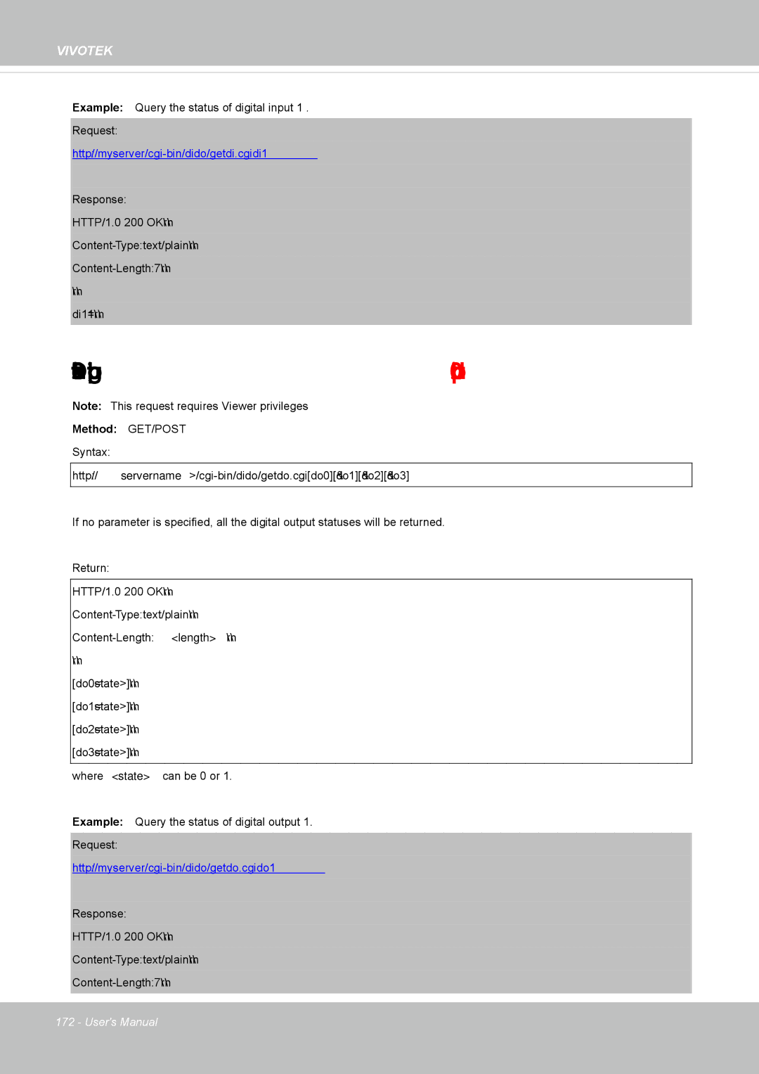 Vivotek FD8335H user manual Query Status of the Digital Output capability.ndo, Http//myserver/cgi-bin/dido/getdi.cgi?di1 