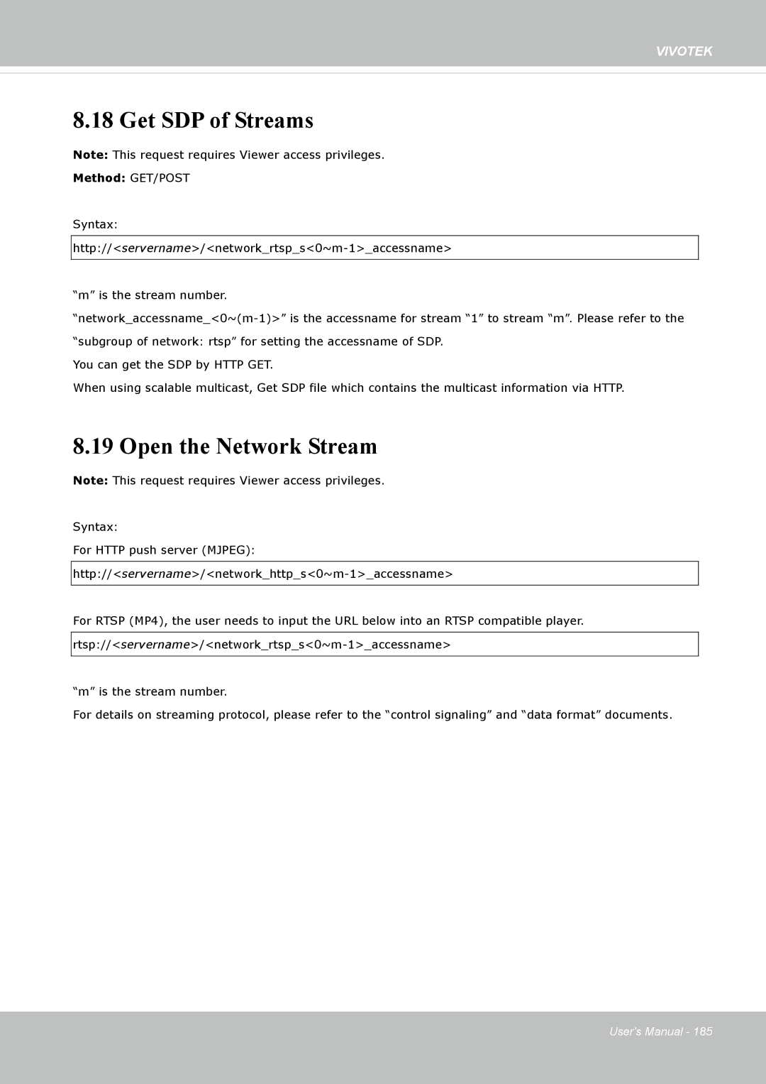 Vivotek FD8335H user manual Get SDP of Streams, Open the Network Stream 