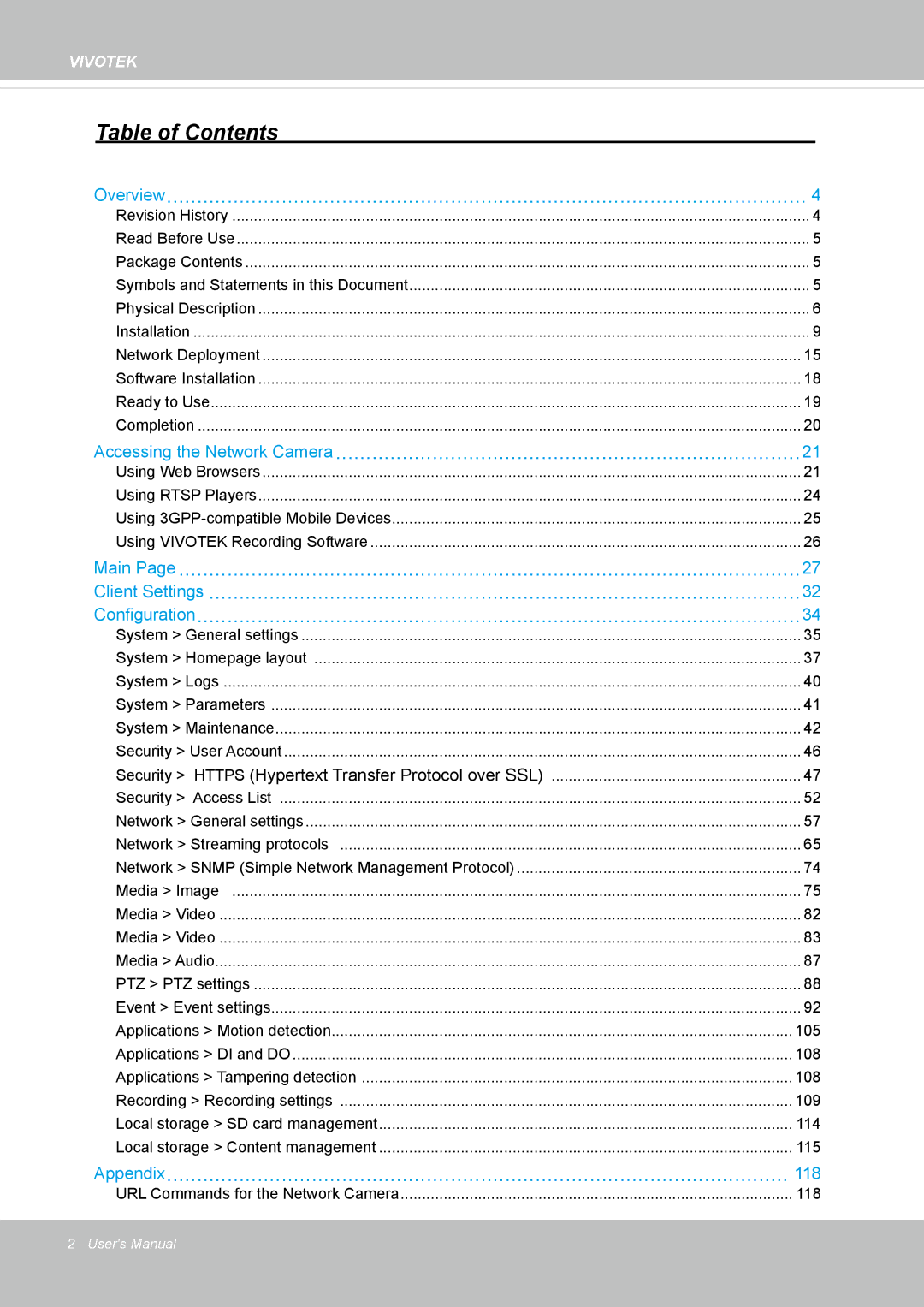 Vivotek FD8335H user manual Table of Contents 