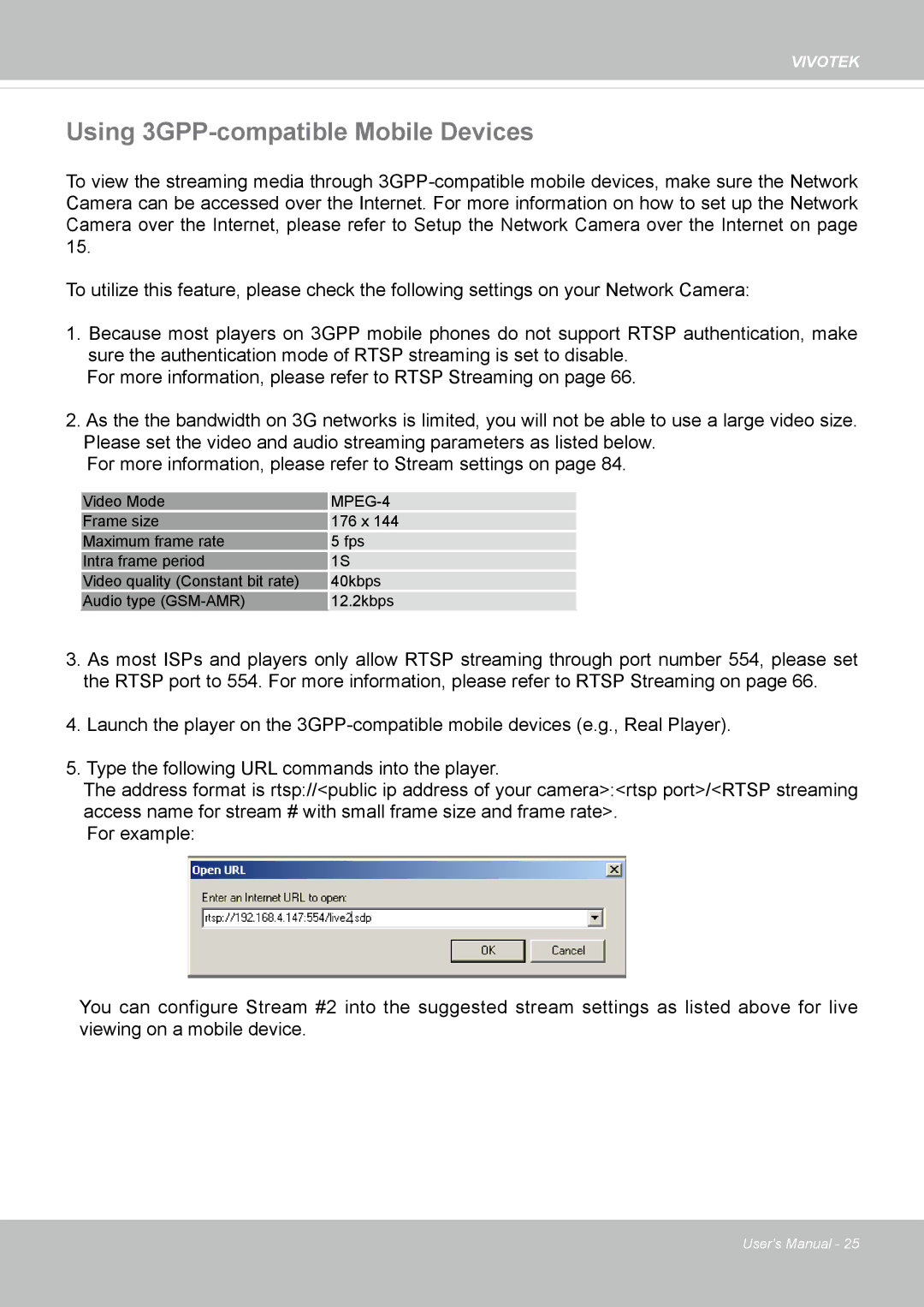 Vivotek FD8335H user manual Using 3GPP-compatible Mobile Devices, MPEG-4 