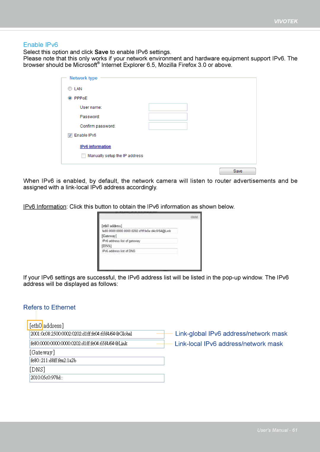 Vivotek FD8335H user manual Enable IPv6 