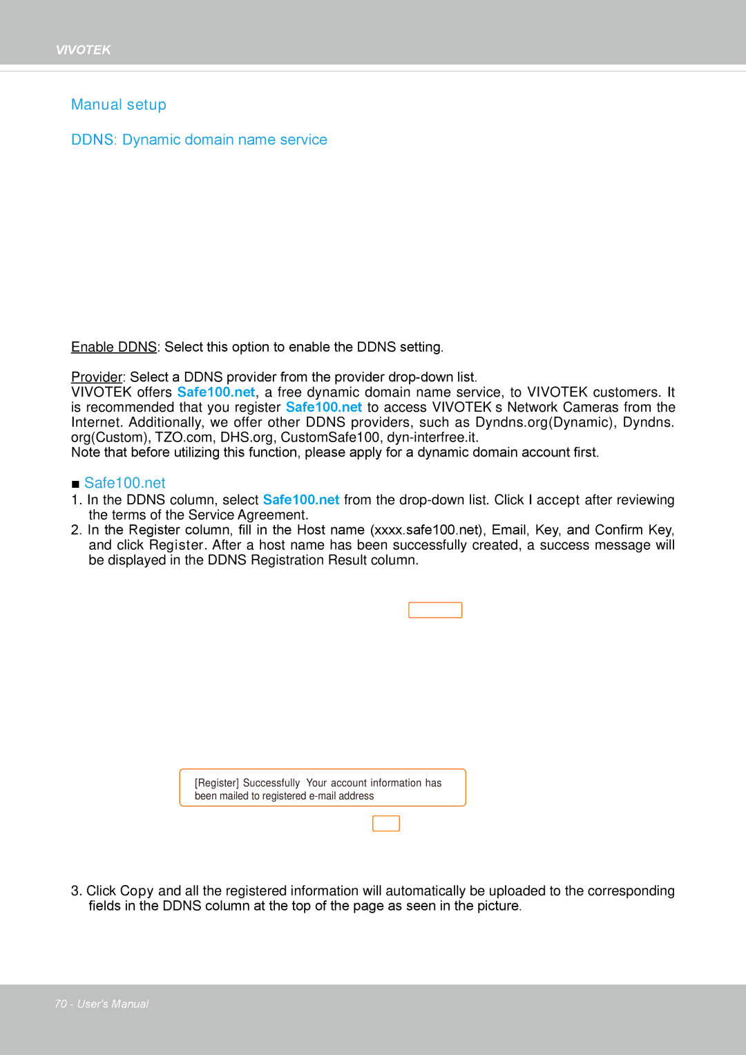 Vivotek FD8335H user manual Manual setup, Ddns Dynamic domain name service 