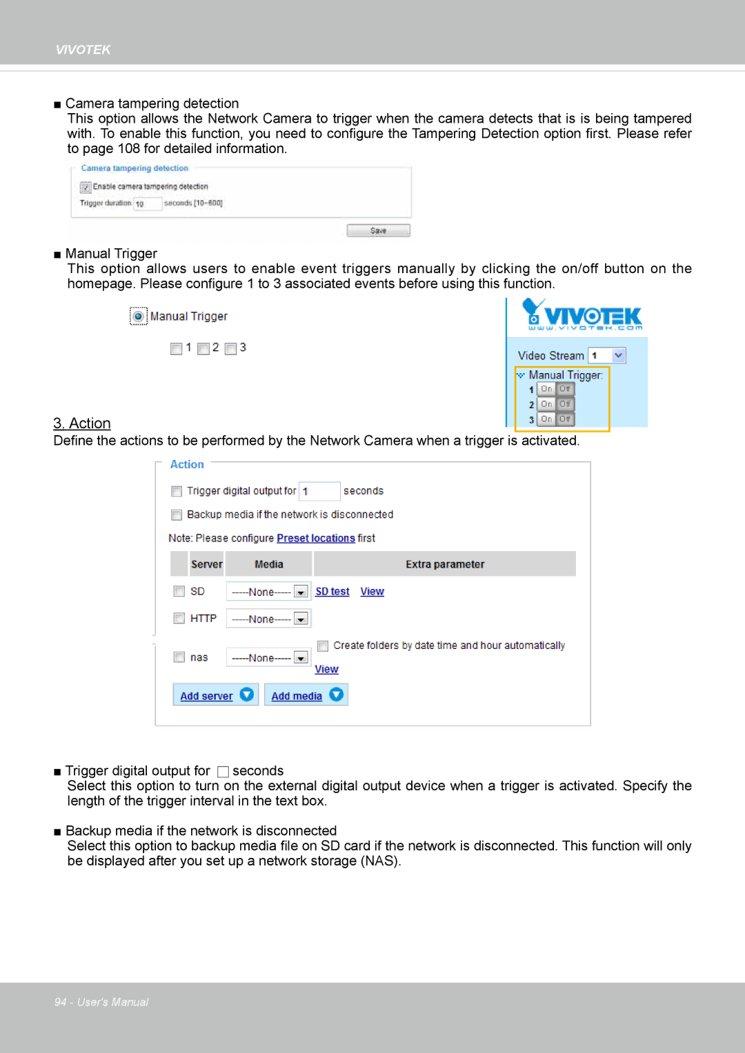 Vivotek FD8335H user manual Action 