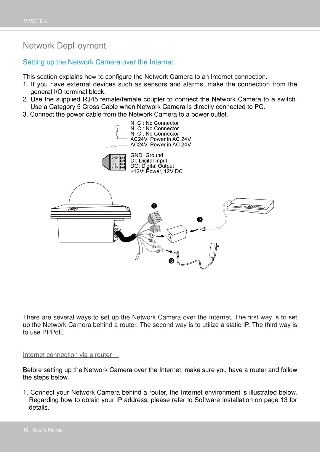 Vivotek FD8361 user manual Network Deployment, Setting up the Network Camera over the Internet 