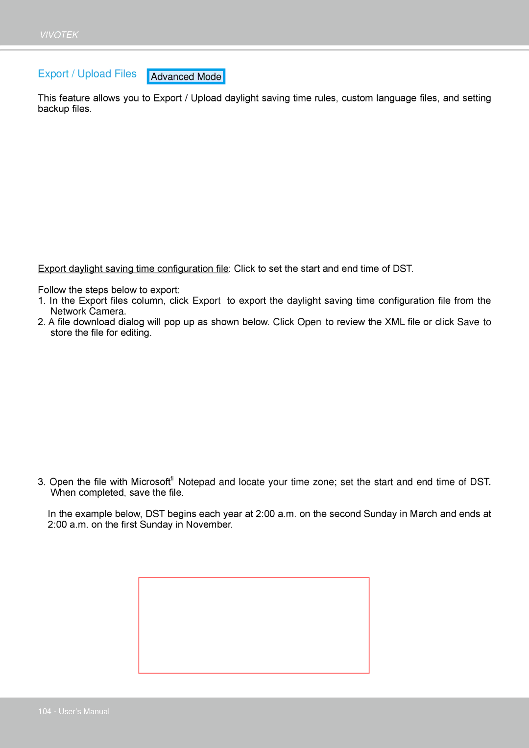 Vivotek FD8361 user manual Export / Upload Files 