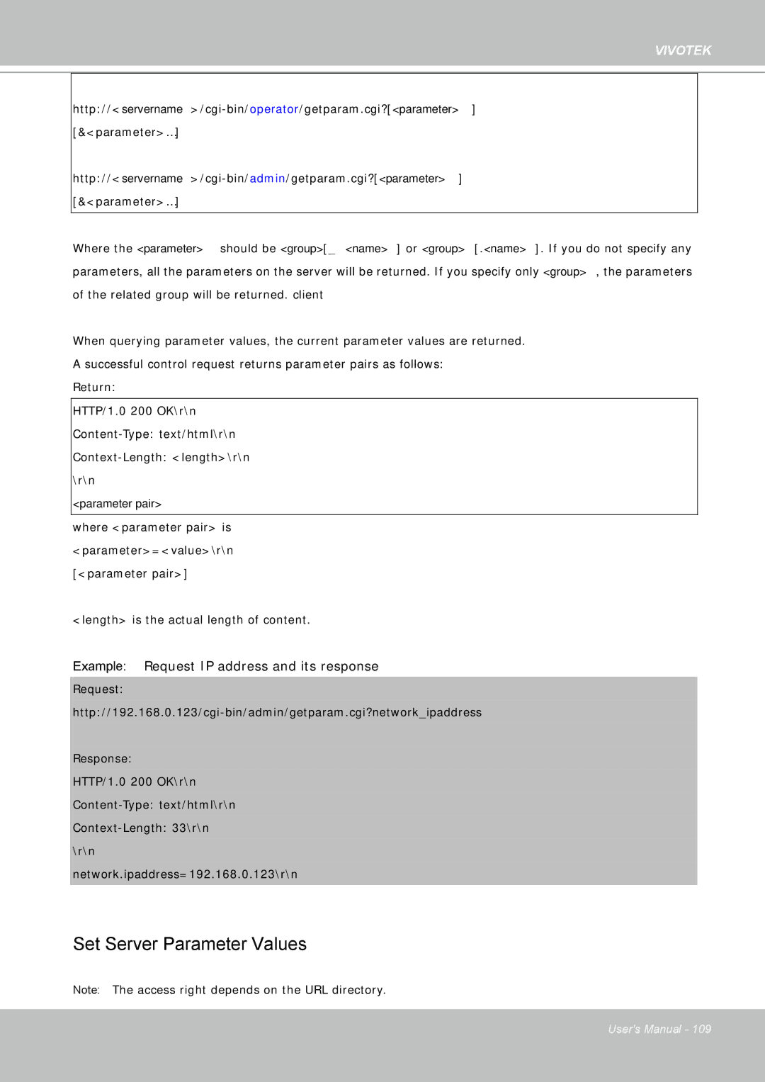 Vivotek FD8361 user manual Set Server Parameter Values, Parameter pair 