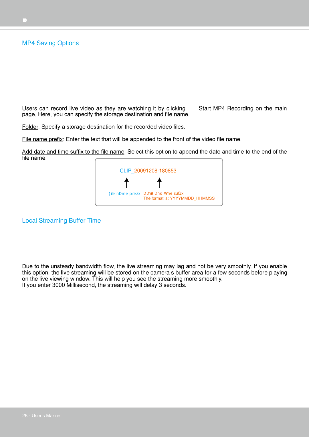 Vivotek FD8361 user manual MP4 Saving Options 