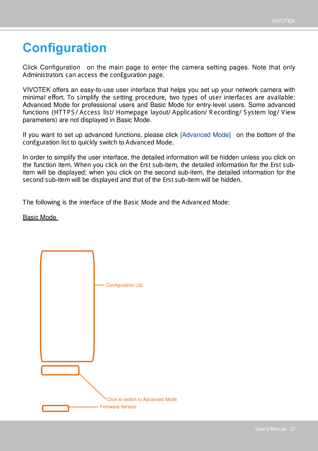 Vivotek FD8361 user manual Configuration 