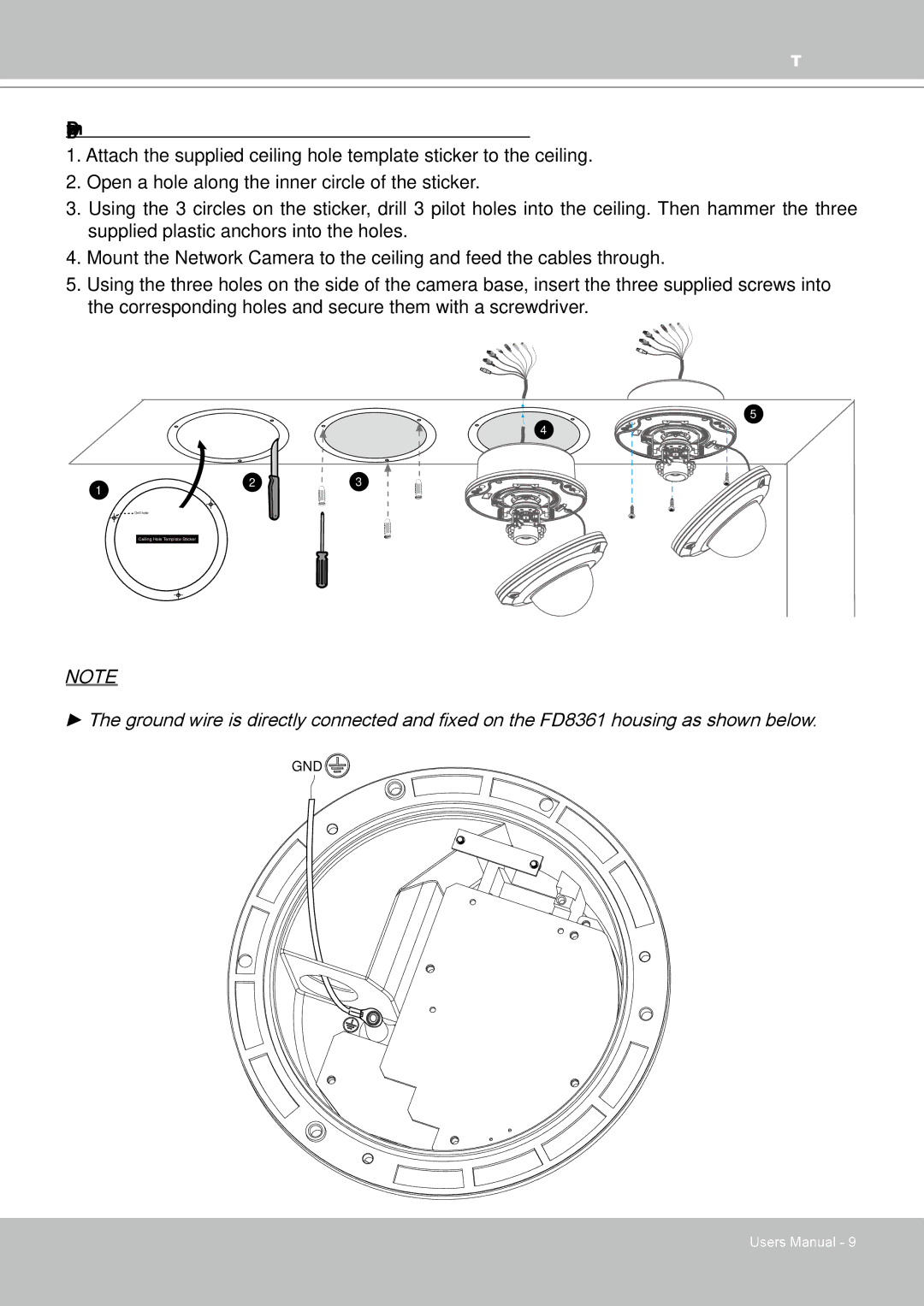 Vivotek FD8361 user manual Drop-ceiling mount without the bottom base 