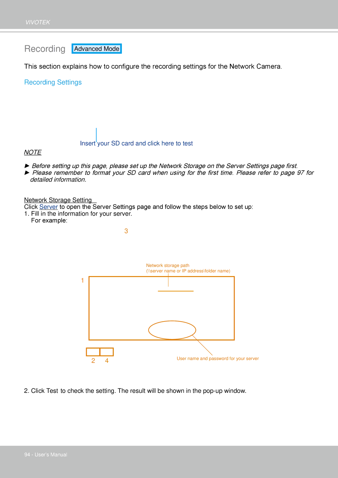 Vivotek FD8361 user manual Recording Settings 