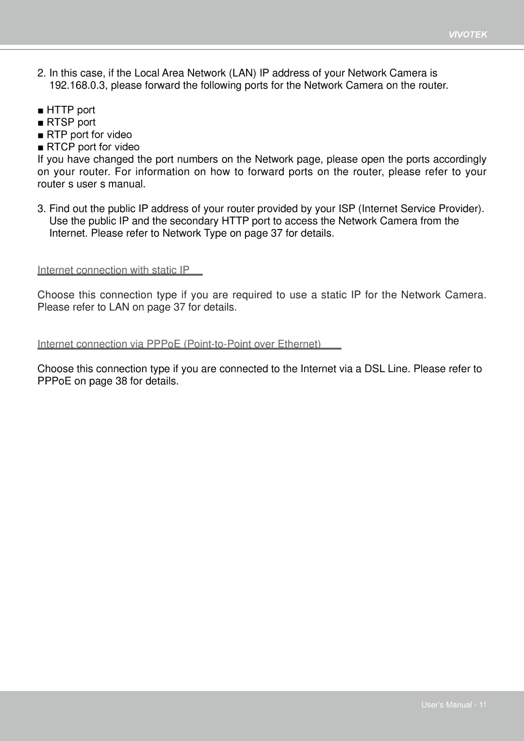 Vivotek FD8361L manual Internet connection with static IP 