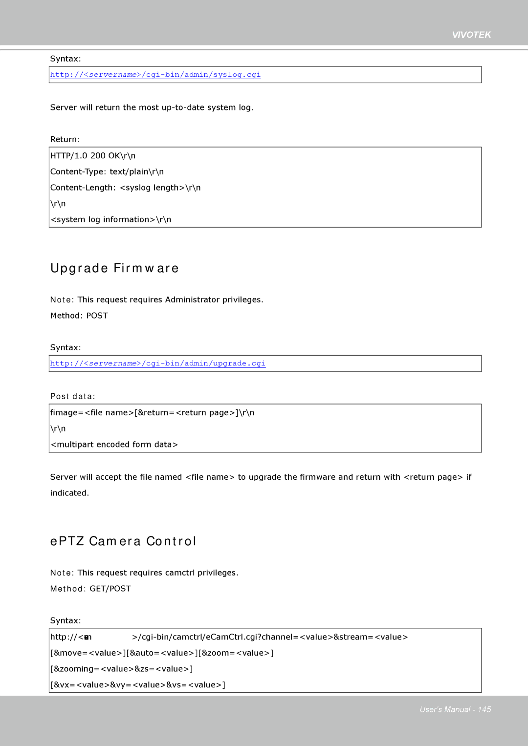 Vivotek FD8361L manual Upgrade Firmware, EPTZ Camera Control 