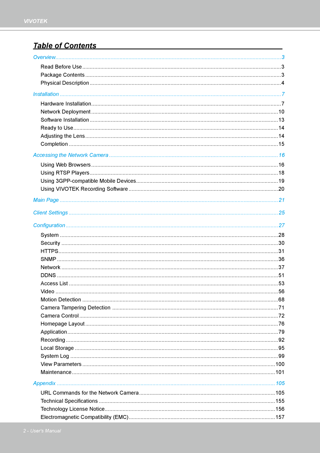 Vivotek FD8361L manual Table of Contents 