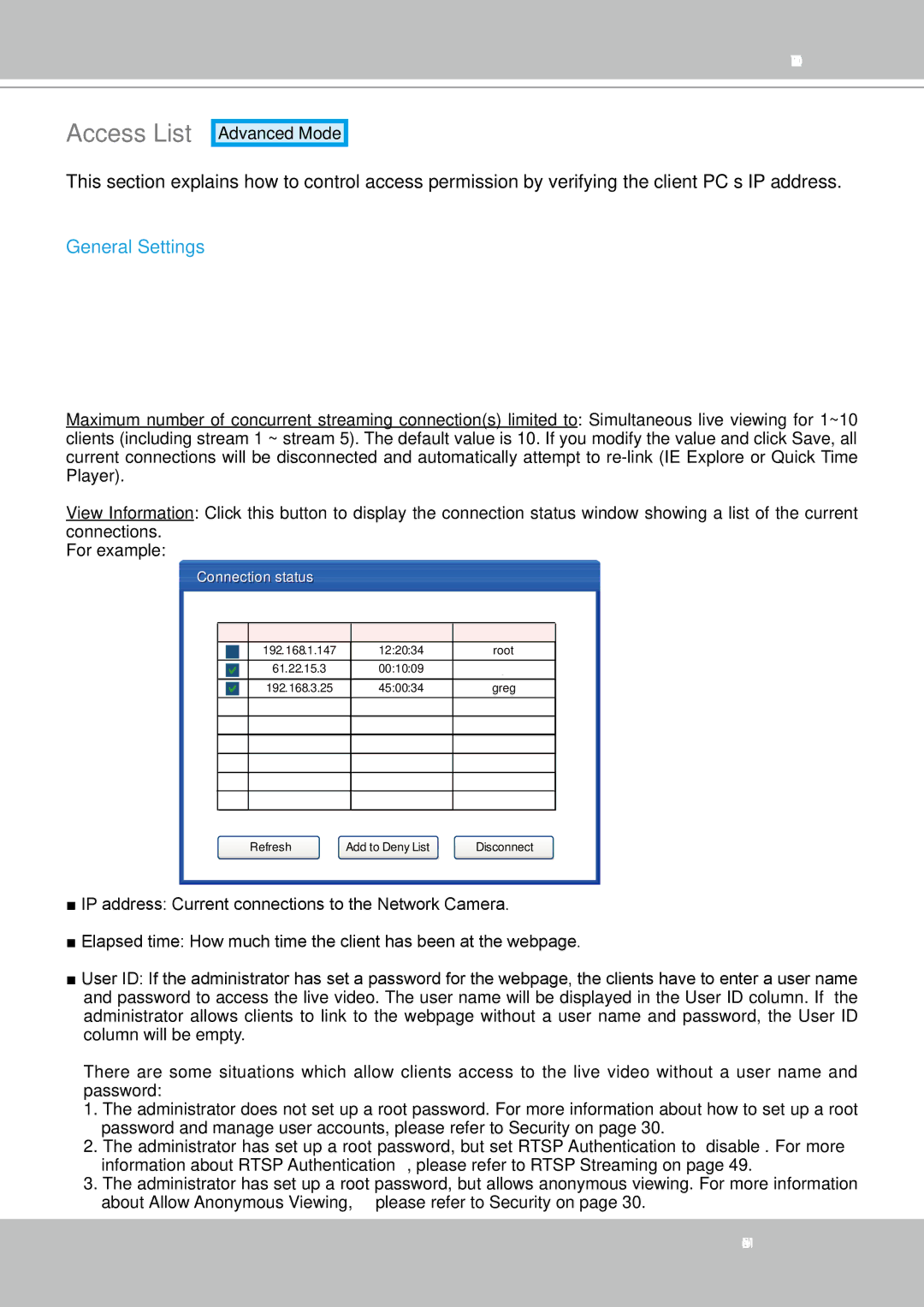 Vivotek FD8361L manual Access List, General Settings 