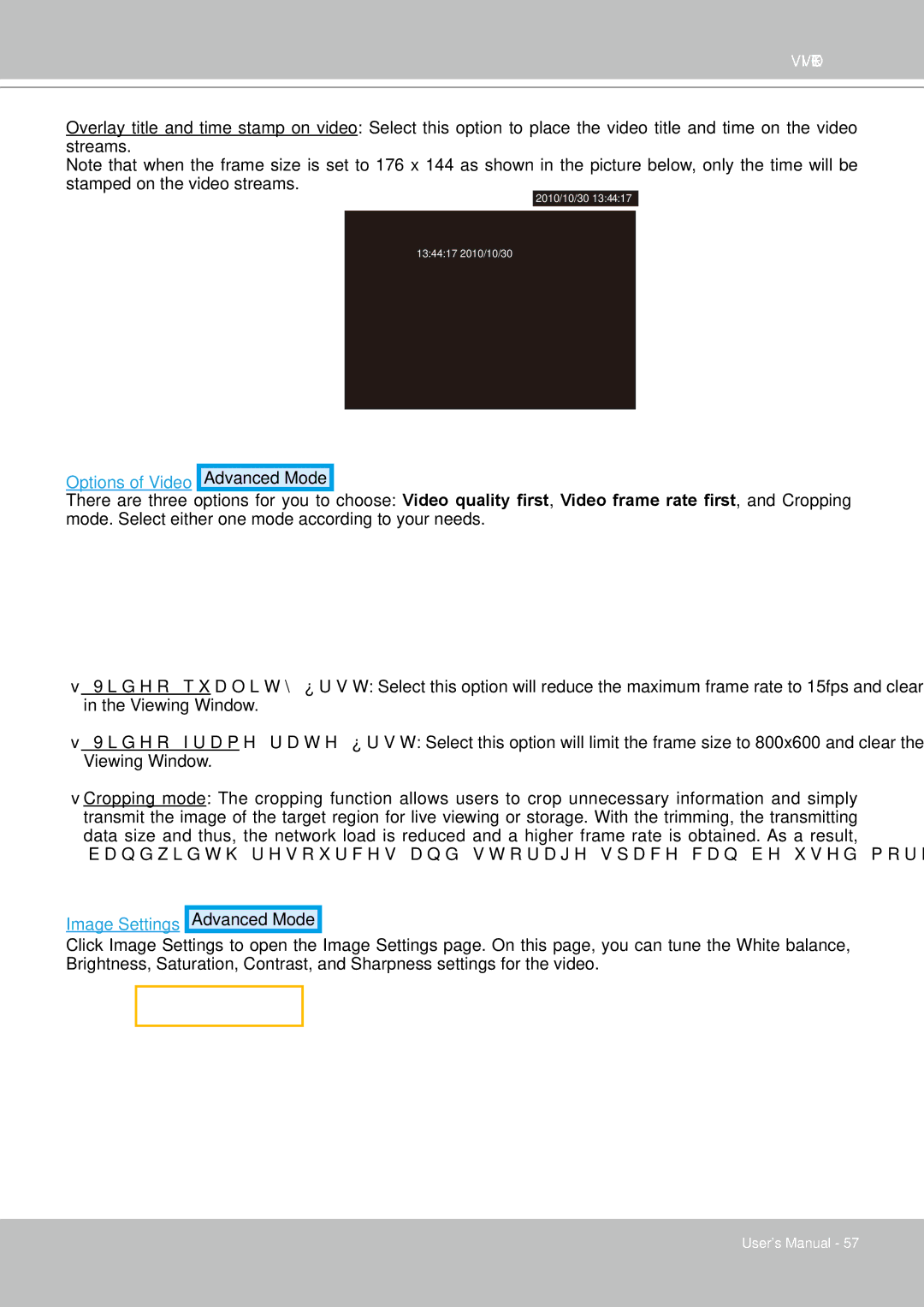 Vivotek FD8361L manual Options of Video Advanced Mode 