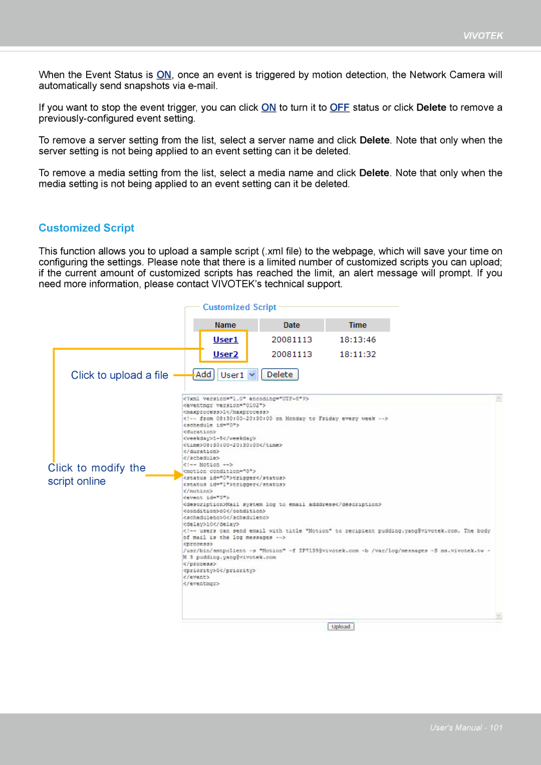 Vivotek 62E, FD8362 manual Customized Script 