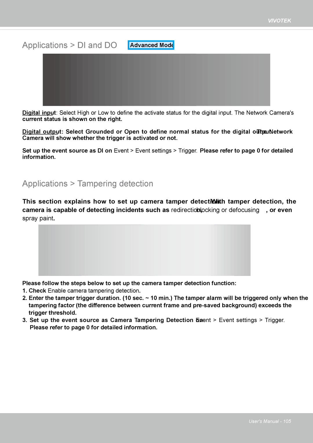 Vivotek 62E, FD8362 manual Applications DI and do, Applications Tampering detection 