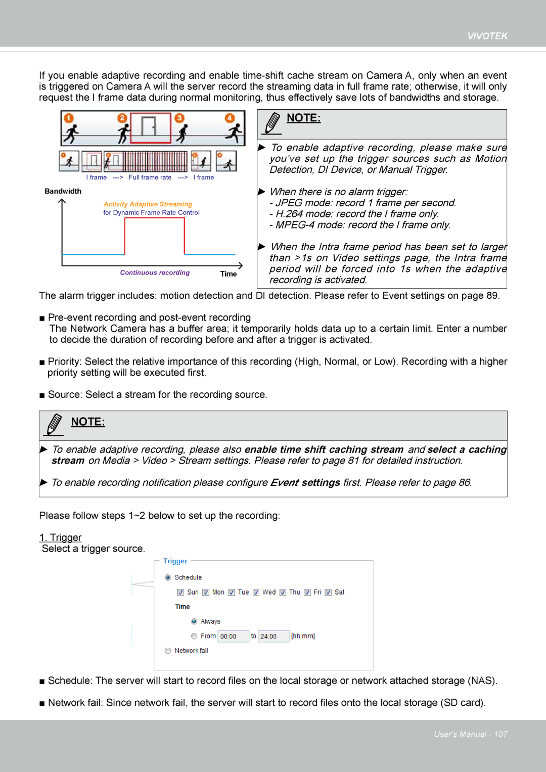 Vivotek 62E, FD8362 manual Continuous recording 