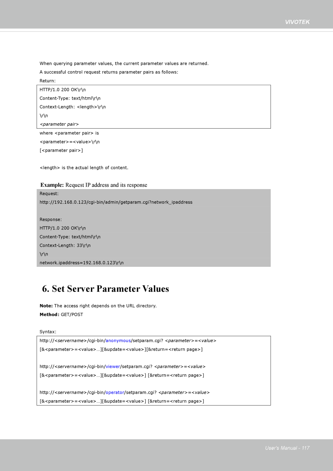 Vivotek 62E, FD8362 manual Set Server Parameter Values 