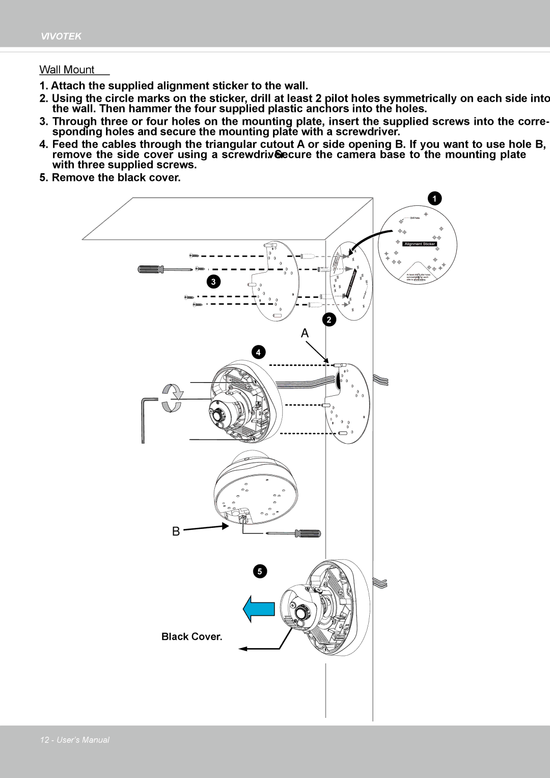 Vivotek FD8362, 62E manual Wall Mount 