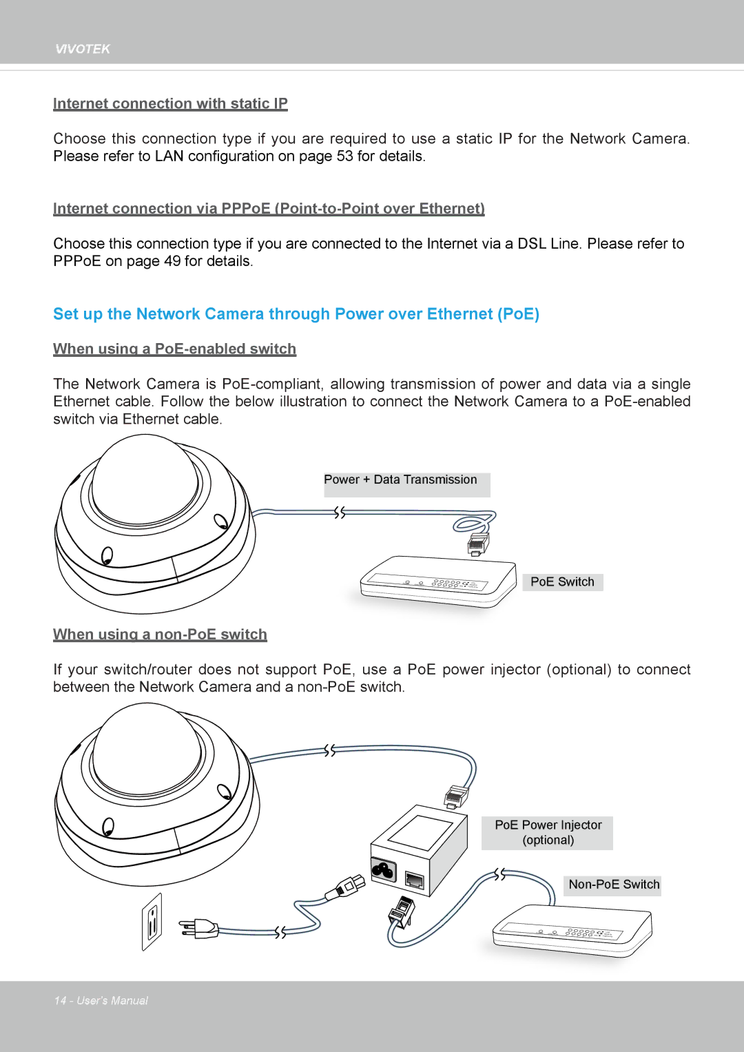 Vivotek FD8362, 62E manual Set up the Network Camera through Power over Ethernet PoE 