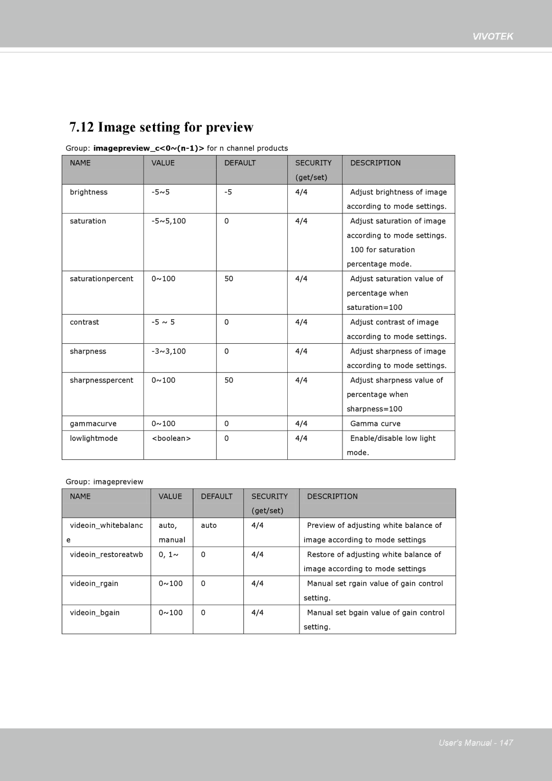 Vivotek 62E, FD8362 manual Image setting for preview 