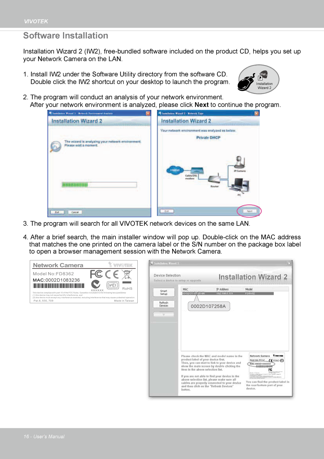 Vivotek FD8362, 62E manual Software Installation 