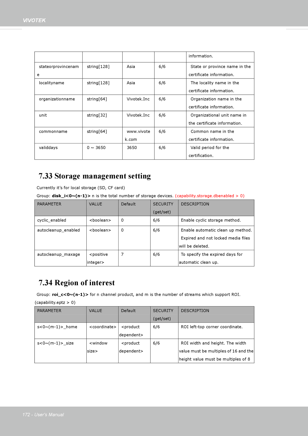 Vivotek FD8362, 62E manual Storage management setting, Region of interest 