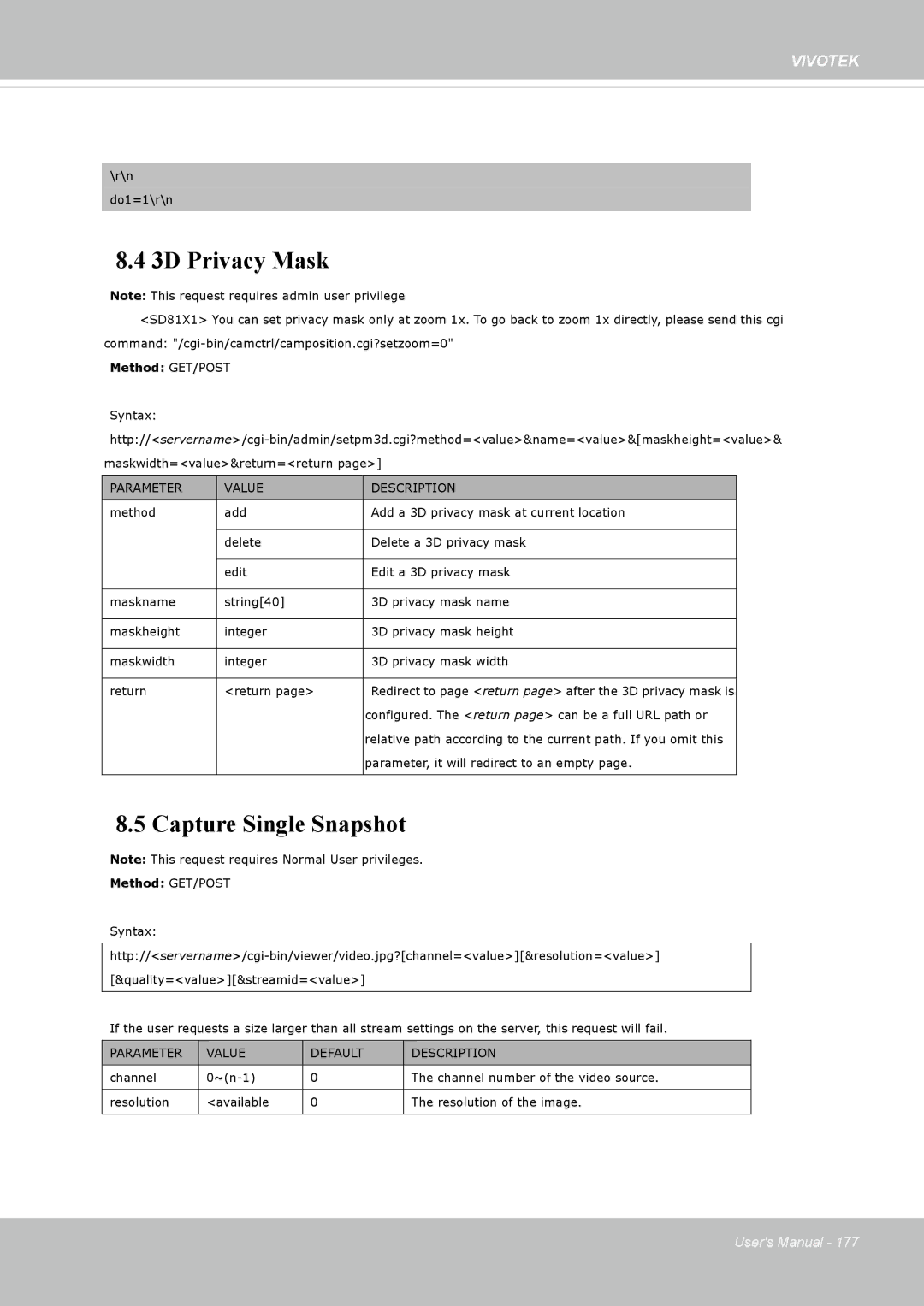 Vivotek 62E, FD8362 manual 3D Privacy Mask, Capture Single Snapshot 