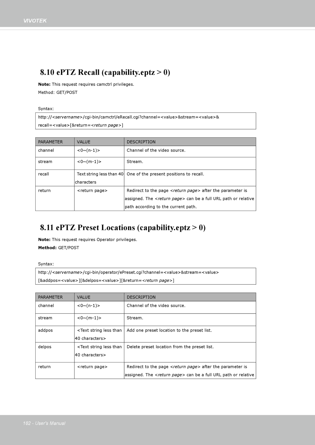 Vivotek FD8362, 62E manual EPTZ Recall capability.eptz, EPTZ Preset Locations capability.eptz 