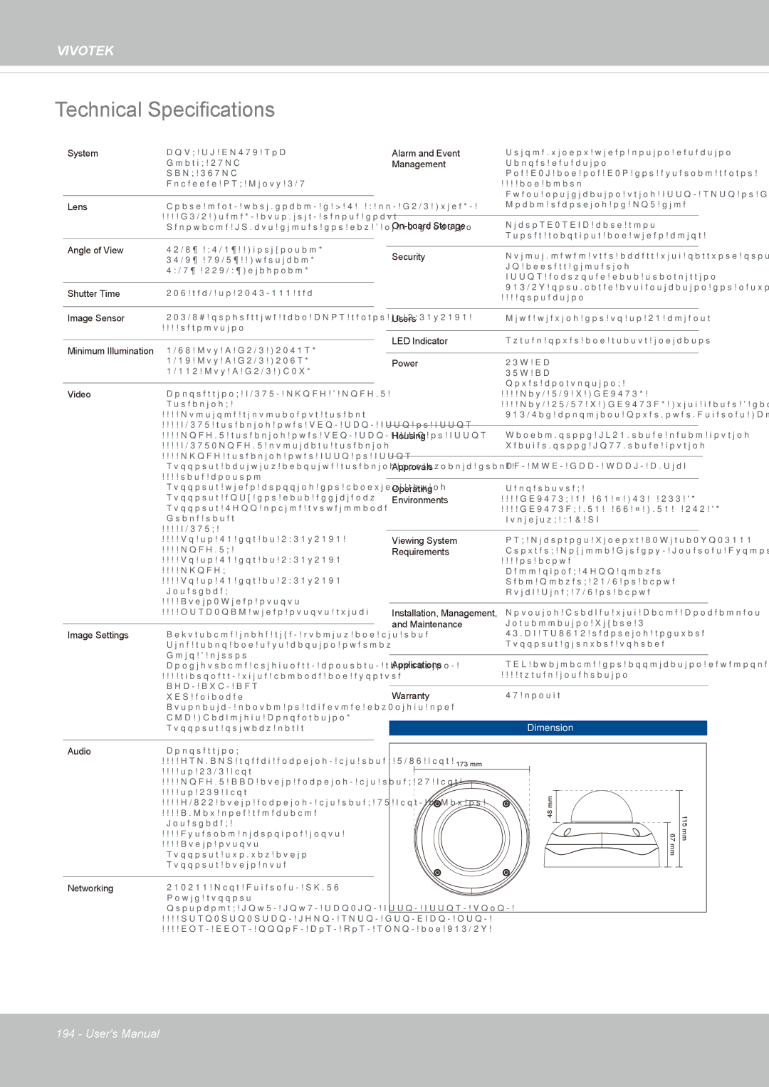 Vivotek FD8362, 62E manual Technical Specifications, ĠġġġŎŶŭŵŪűŭŦġŴŪŮŶŭŵŢůŦŰŶŴġŴŵųŦŢŮŴ 