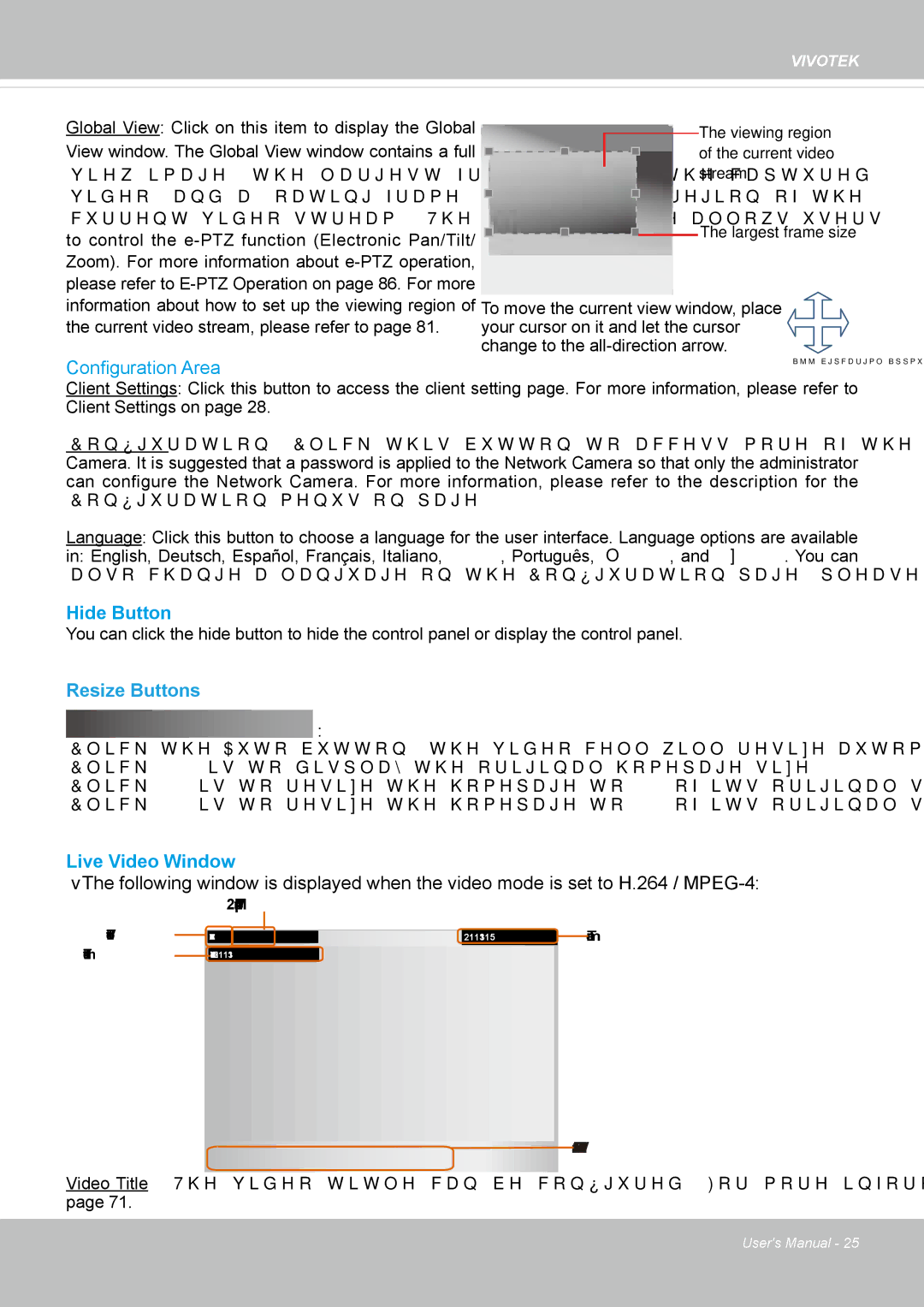 Vivotek 62E, FD8362 manual Configuration Area, Hide Button, Resize Buttons, Live Video Window 