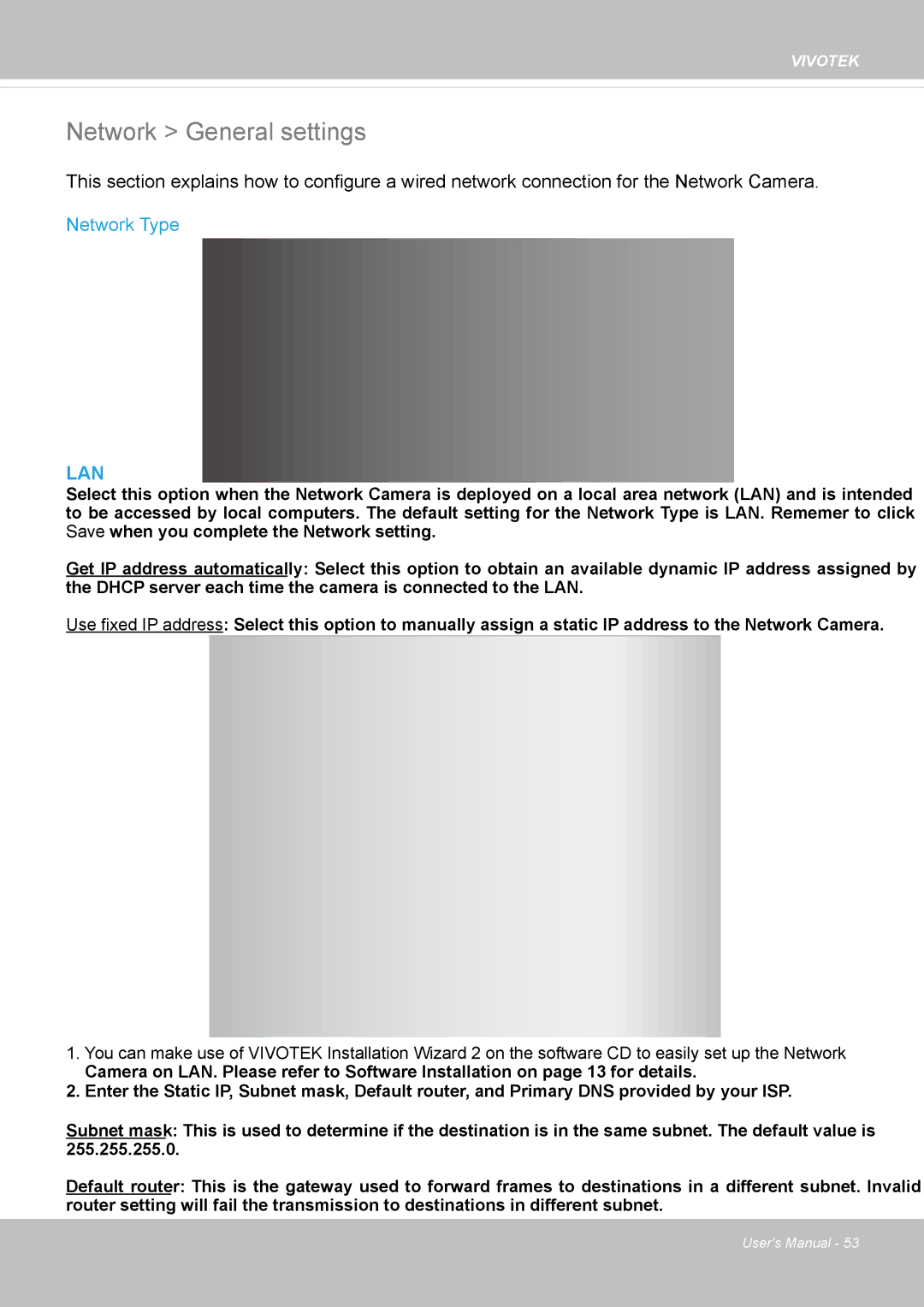 Vivotek 62E, FD8362 manual Network General settings, Network Type 