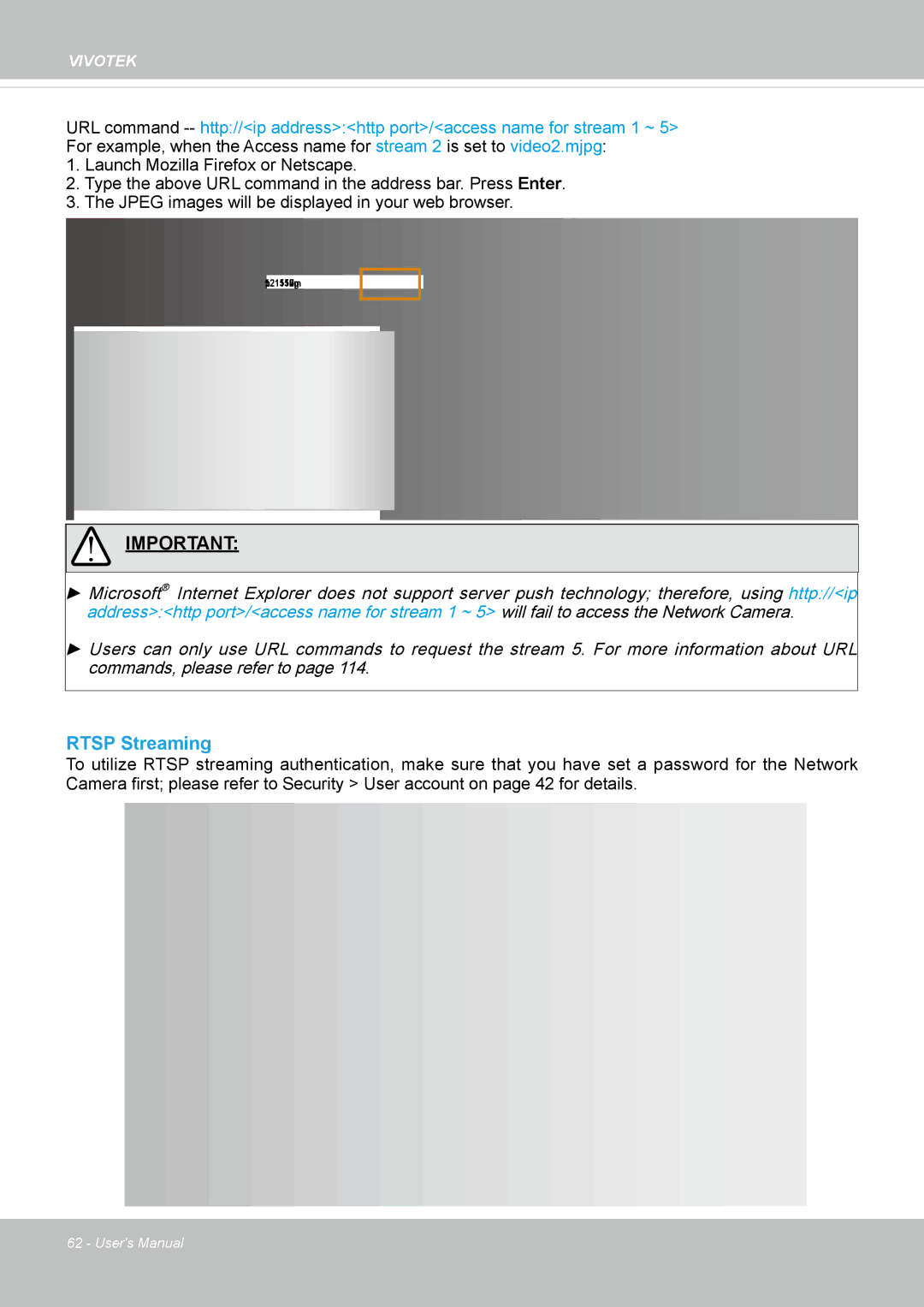 Vivotek FD8362, 62E manual Rtsp Streaming, Launch Mozilla Firefox or Netscape 