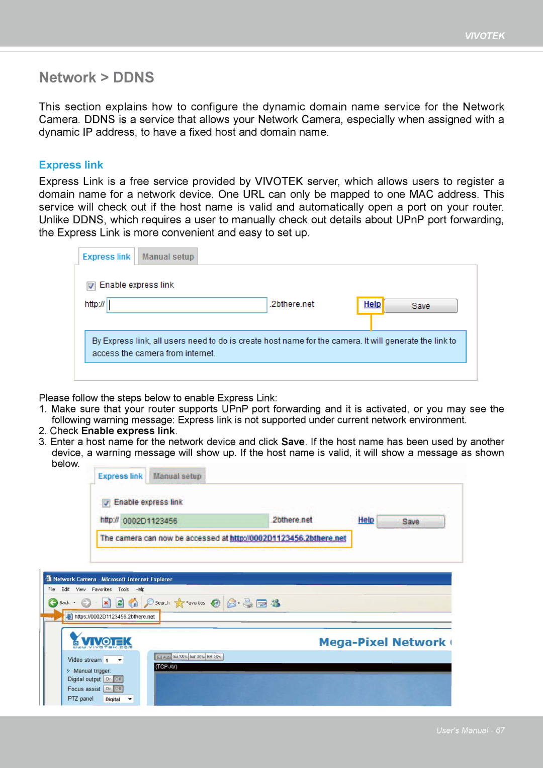 Vivotek 62E, FD8362 manual Network Ddns, Express link 