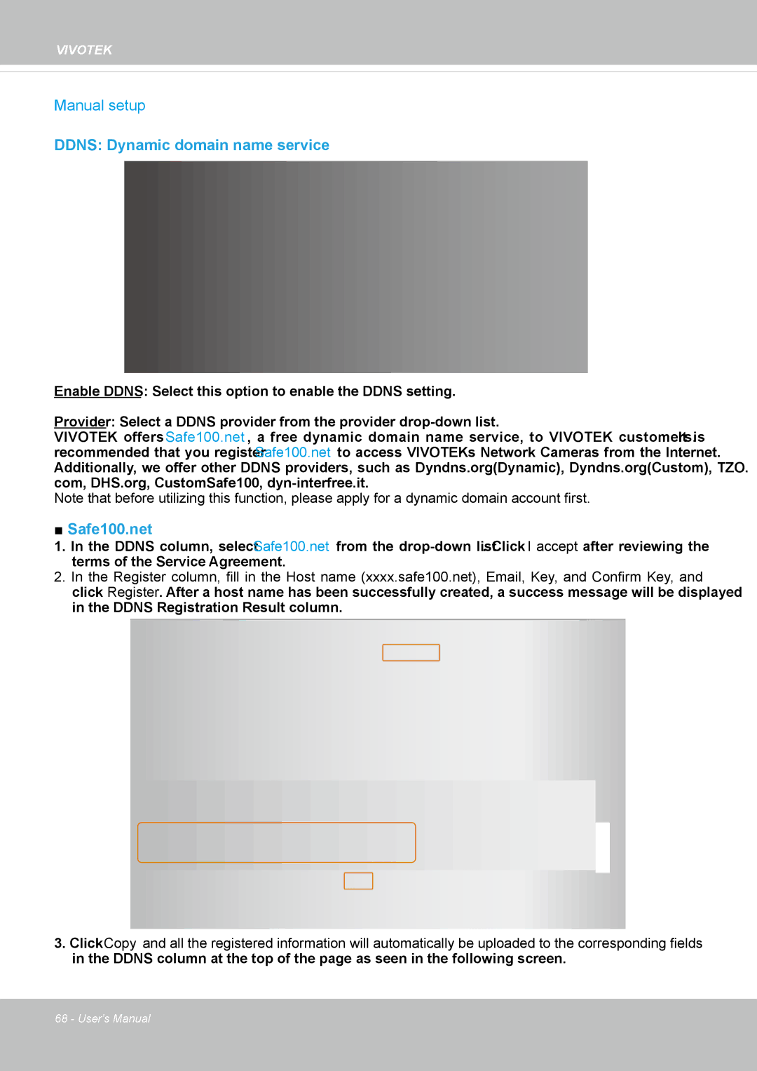 Vivotek FD8362, 62E manual Manual setup, Ddns Dynamic domain name service 