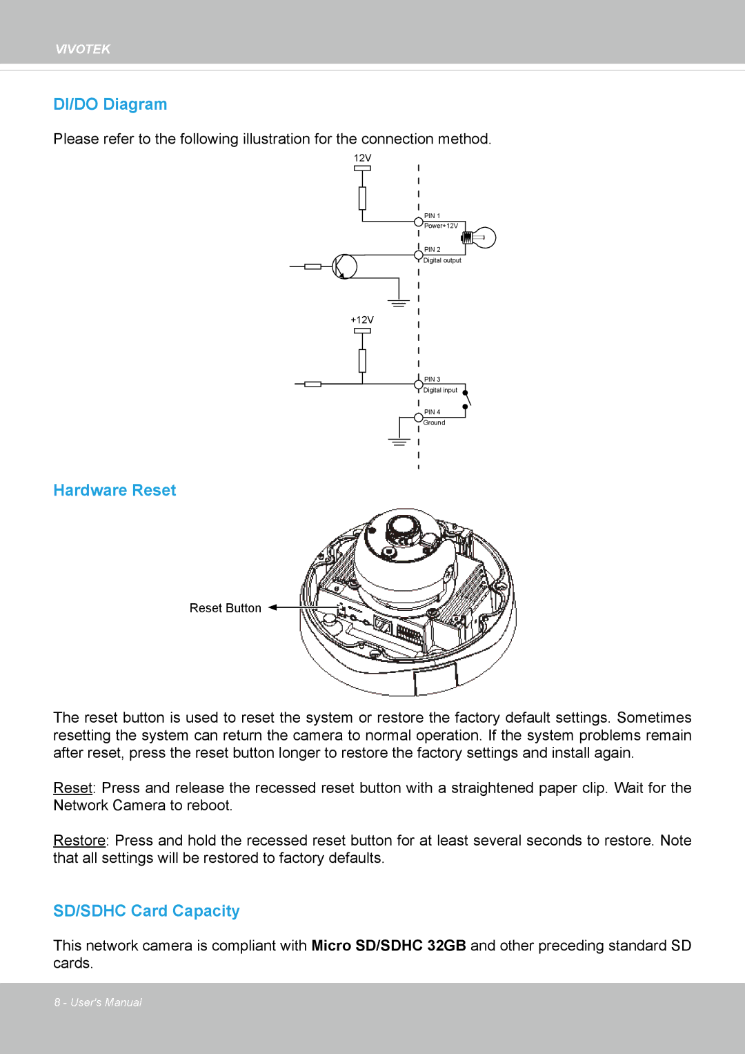 Vivotek FD8362, 62E manual DI/DO Diagram 