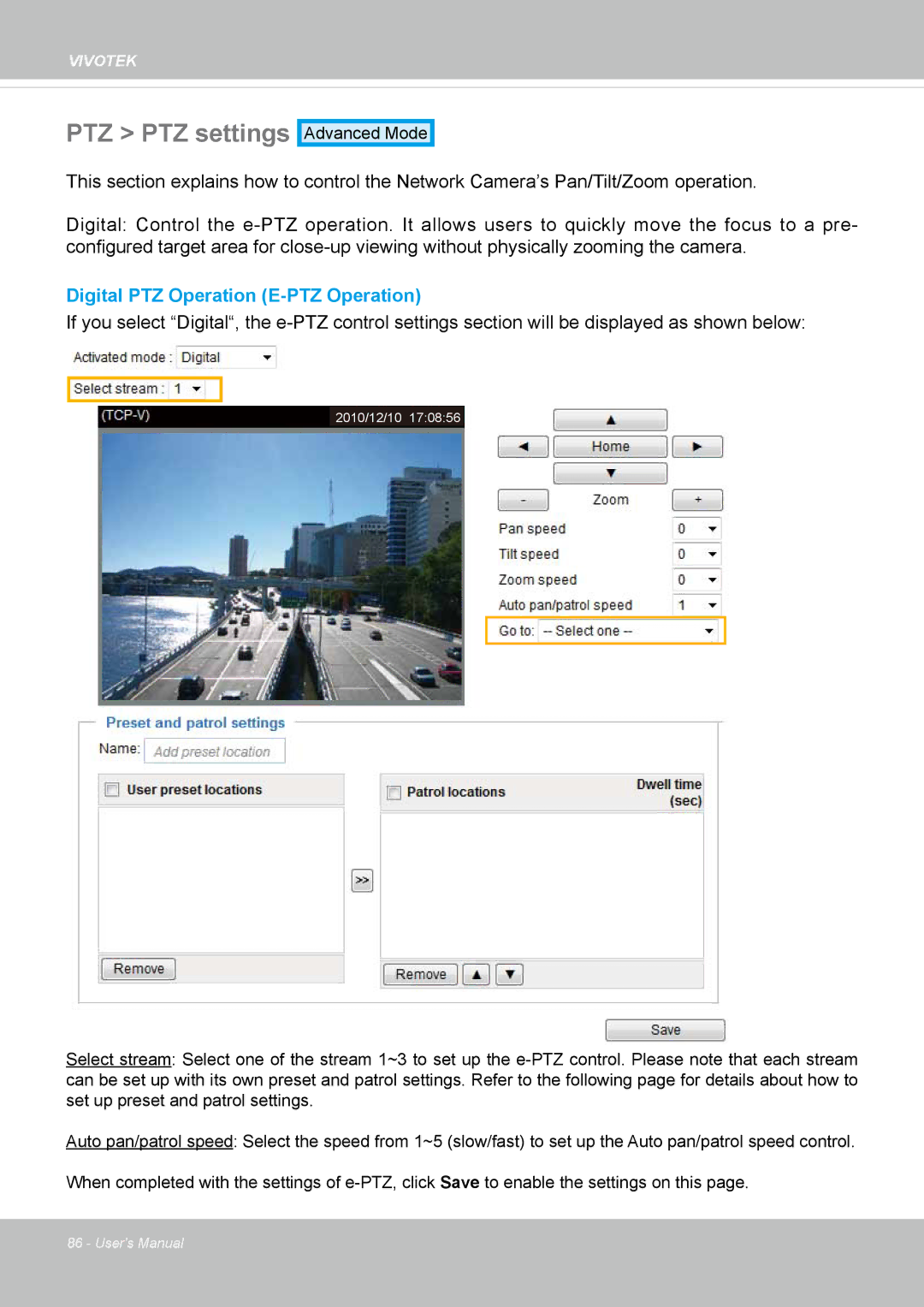 Vivotek FD8362, 62E manual PTZ PTZ settings, Digital PTZ Operation E-PTZ Operation 