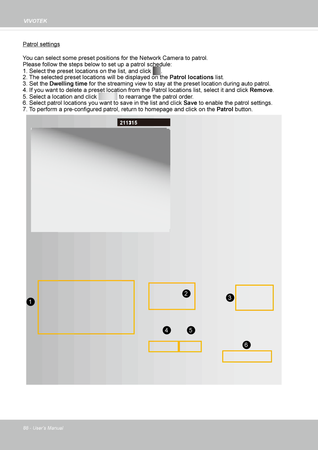 Vivotek FD8362, 62E manual Select a location and click to rearrange the patrol order 