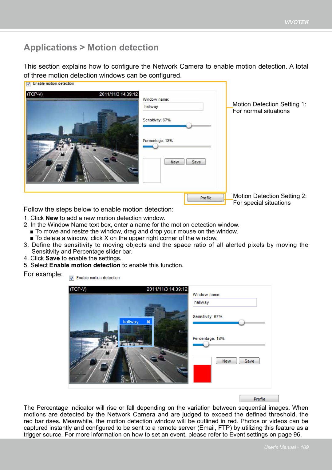 Vivotek fd8363 user manual Applications Motion detection 