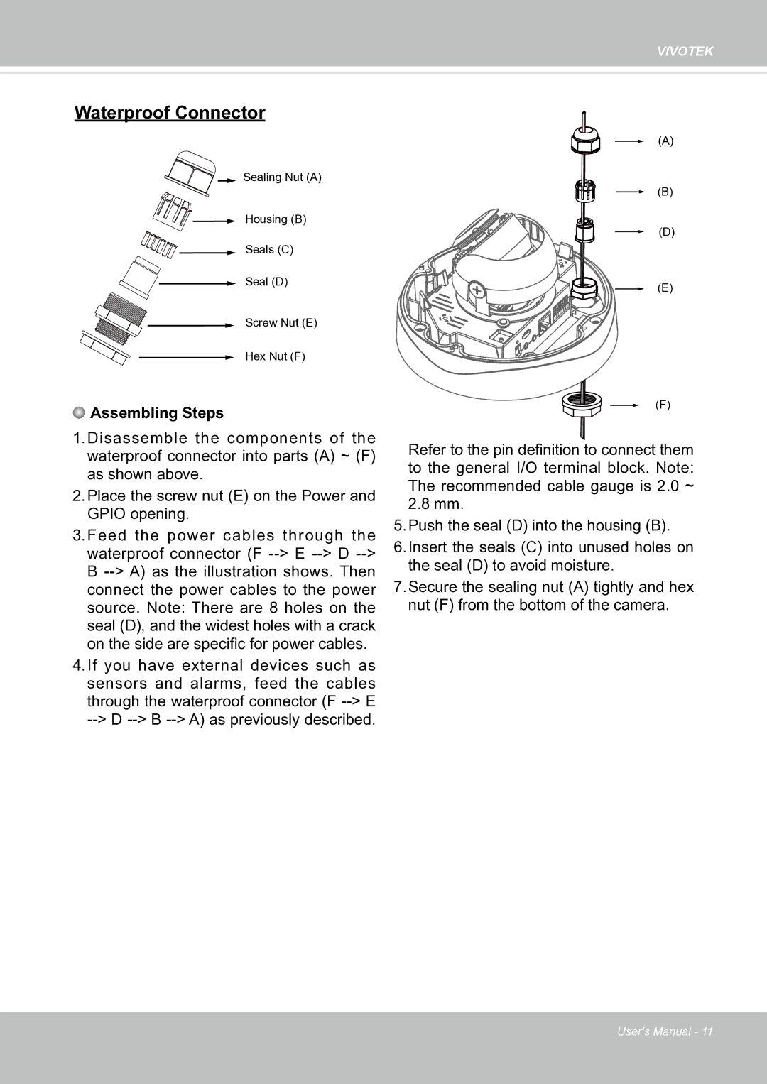 Vivotek fd8363 user manual Waterproof Connector 