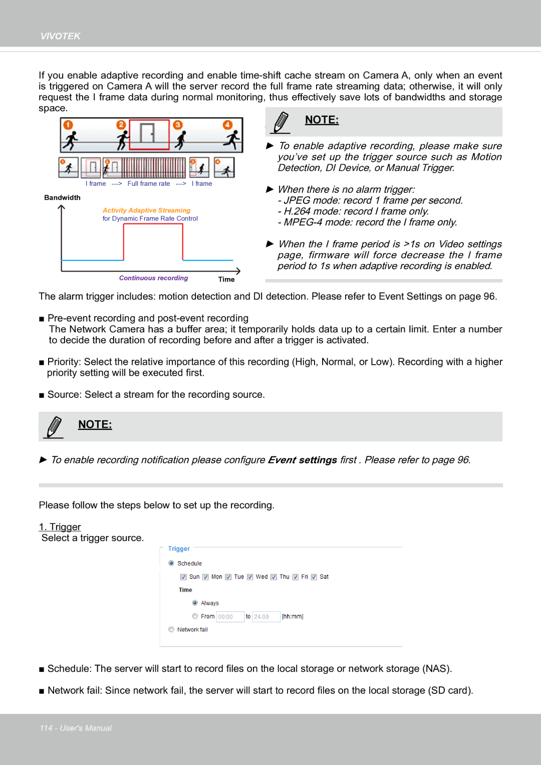 Vivotek fd8363 user manual Continuous recording 