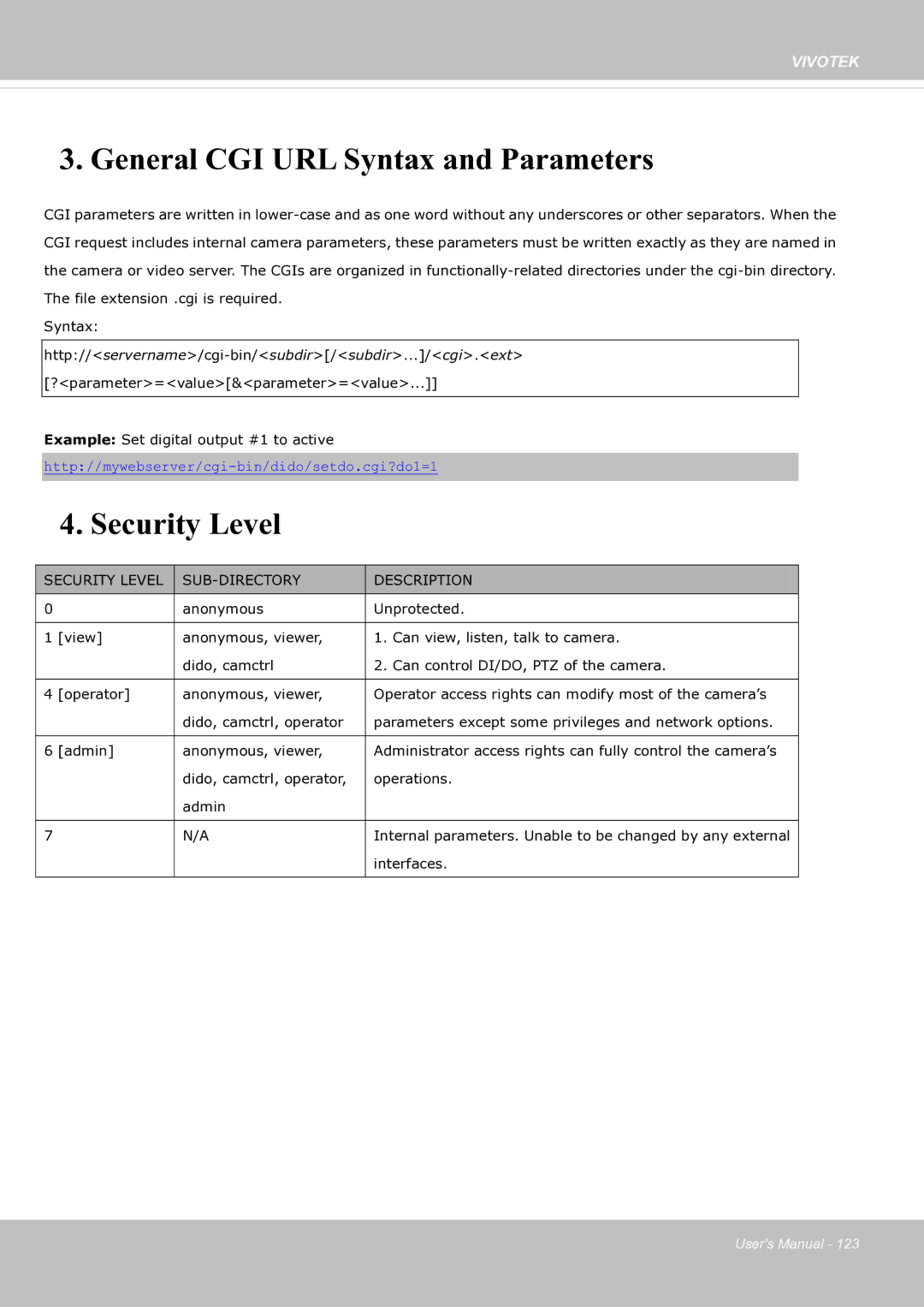 Vivotek fd8363 user manual General CGI URL Syntax and Parameters 