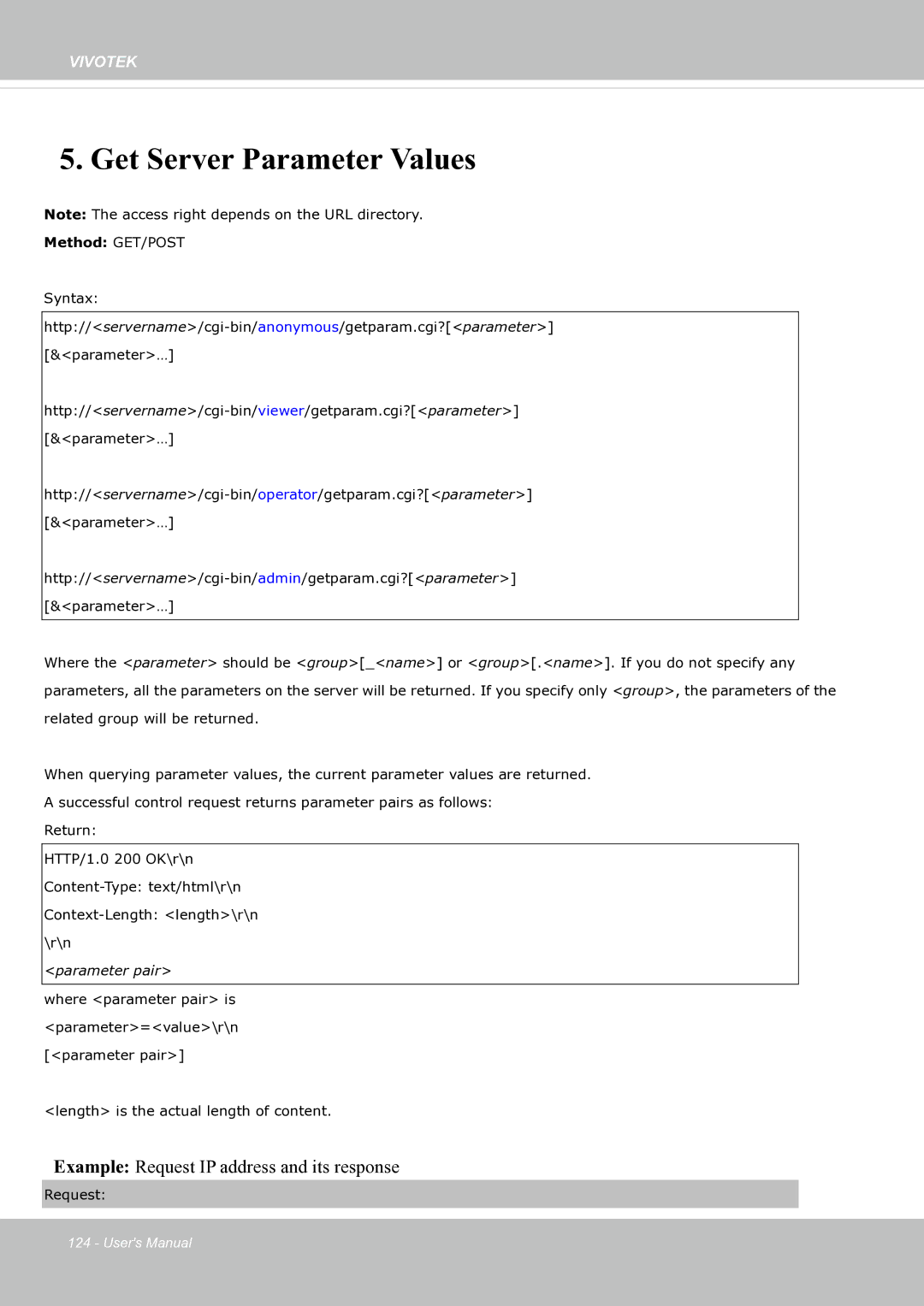 Vivotek fd8363 user manual Get Server Parameter Values 