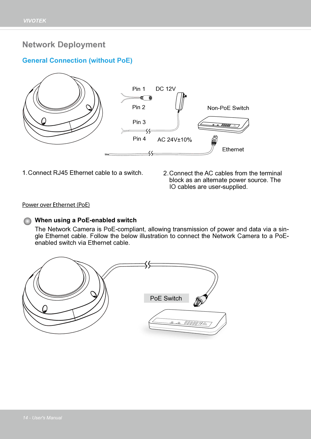 Vivotek fd8363 user manual Network Deployment, General Connection without PoE 