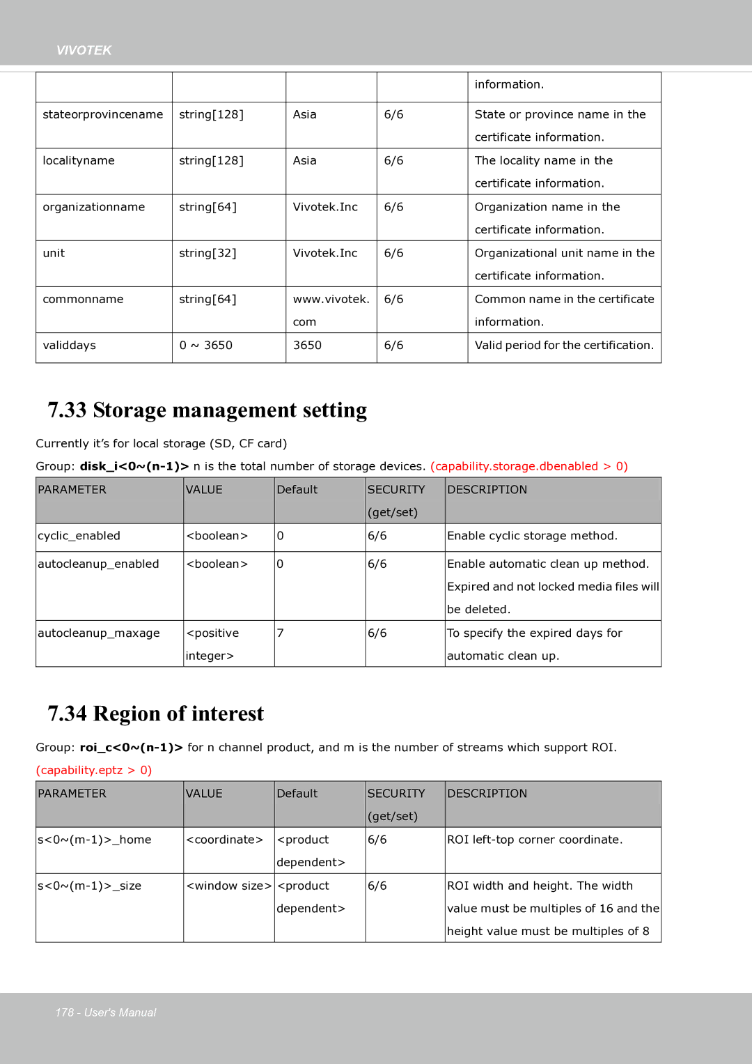 Vivotek fd8363 user manual Storage management setting, Region of interest 