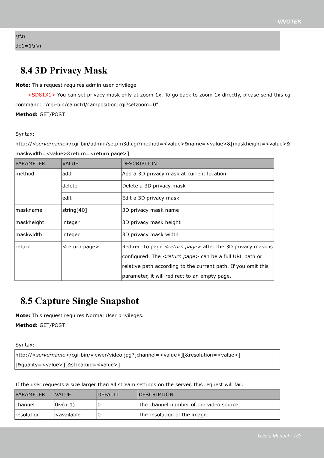 Vivotek fd8363 user manual 3D Privacy Mask, Capture Single Snapshot 