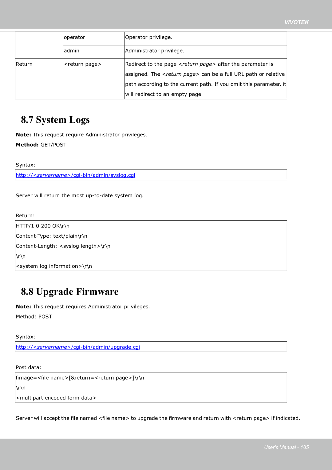 Vivotek fd8363 user manual System Logs, Upgrade Firmware 