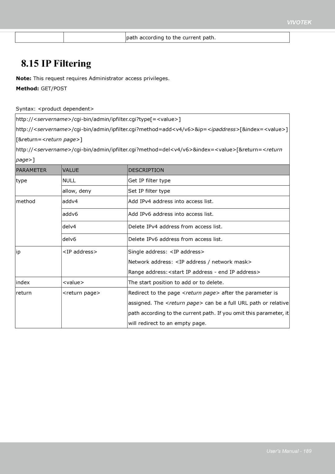 Vivotek fd8363 user manual IP Filtering 